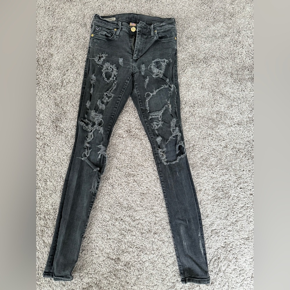 True Religion Charcoal Distressed Skinny Jeans